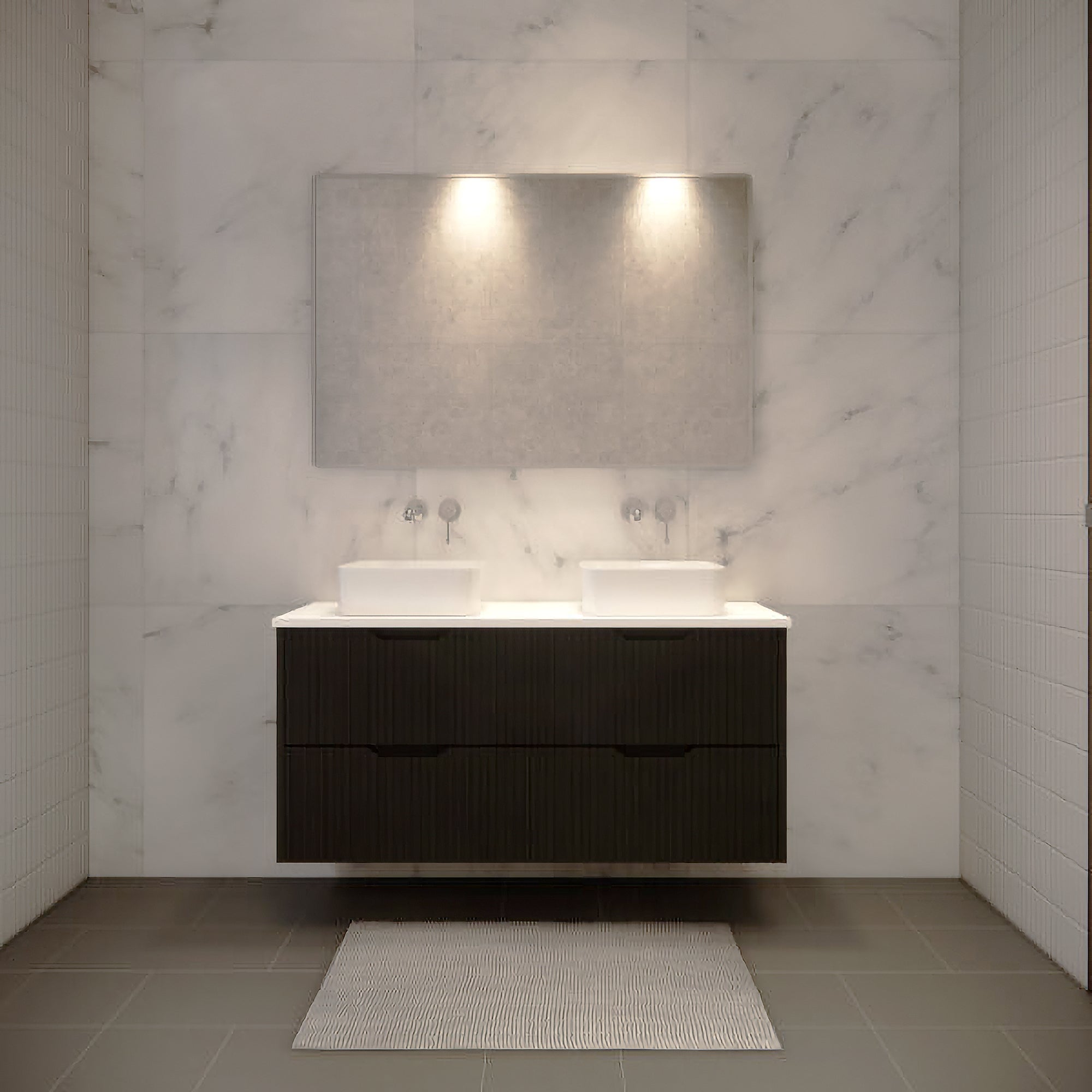 Upgrade your bathroom with the Bali 1200mm Double Bowl Vanity. Matt Black finish, fluted design and premium top options available.-Vanity-Cabinet Only-Ezymall AU