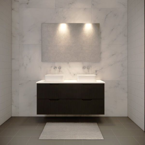 Upgrade your bathroom with the Bali 1200mm Double Bowl Vanity. Matt Black finish, fluted design and premium top options available.-Vanity-Cabinet Only-Ezymall AU
