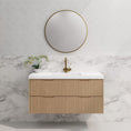 Load image into Gallery viewer, Upgrade your bathroom with the Bali 1200mm Wall Hung Vanity. American Oak finish, fluted design, spacious storage and premium top options.-Vanity-Cabinet Only-Ezymall AU
