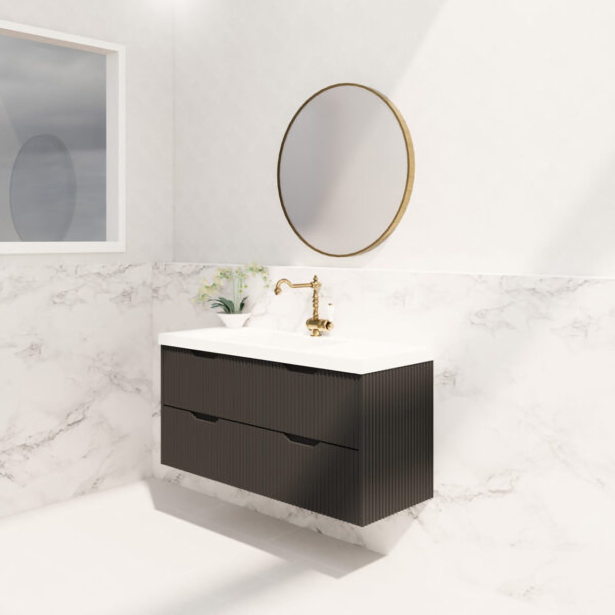 Upgrade your bathroom with the Bali 1200mm Wall Hung Vanity. Matt Black finish, fluted design, spacious storage and premium top options.-Vanity-Cabinet Only-Ezymall AU