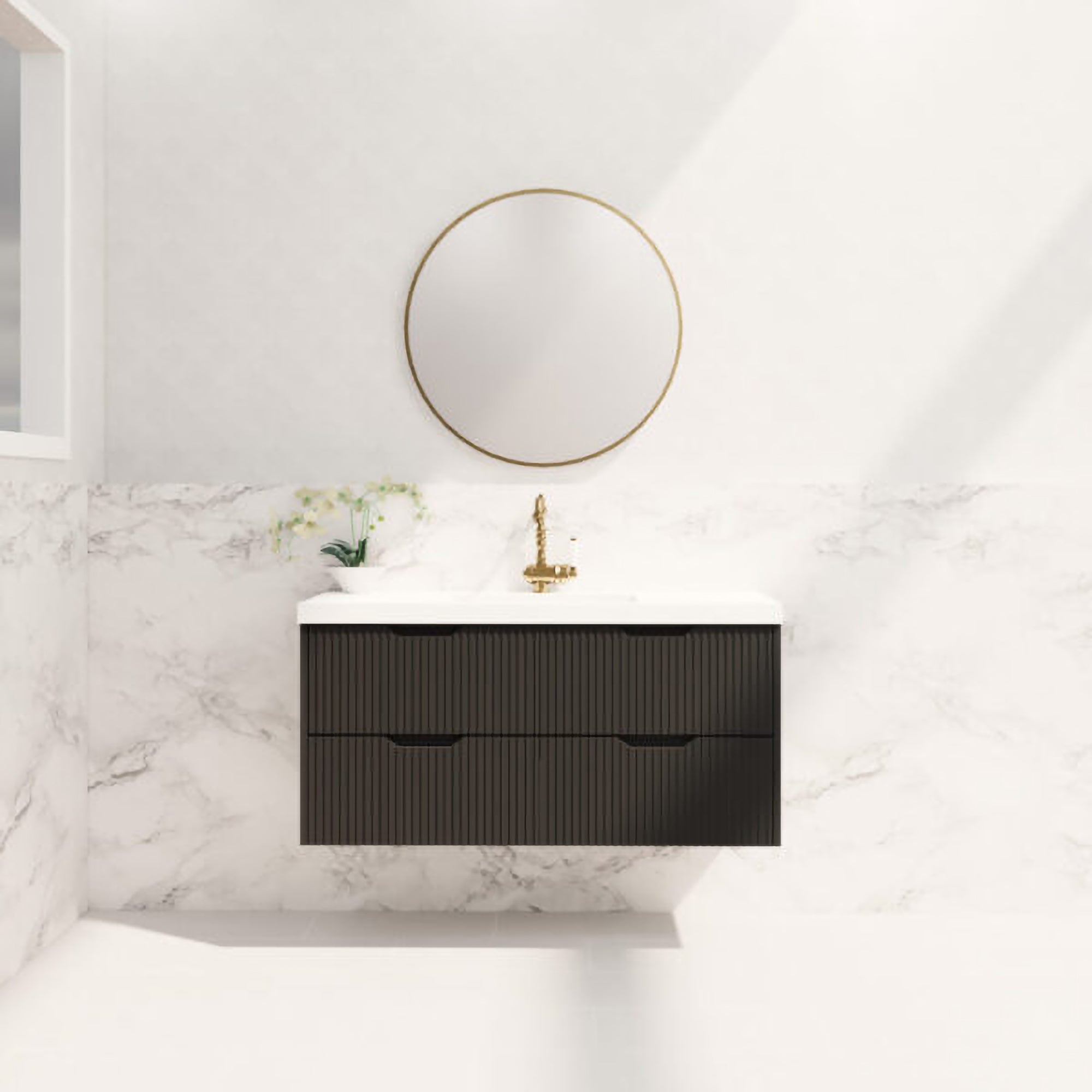 Upgrade your bathroom with the Bali 1200mm Wall Hung Vanity. Matt Black finish, fluted design, spacious storage and premium top options.-Vanity-Cabinet Only-Ezymall AU