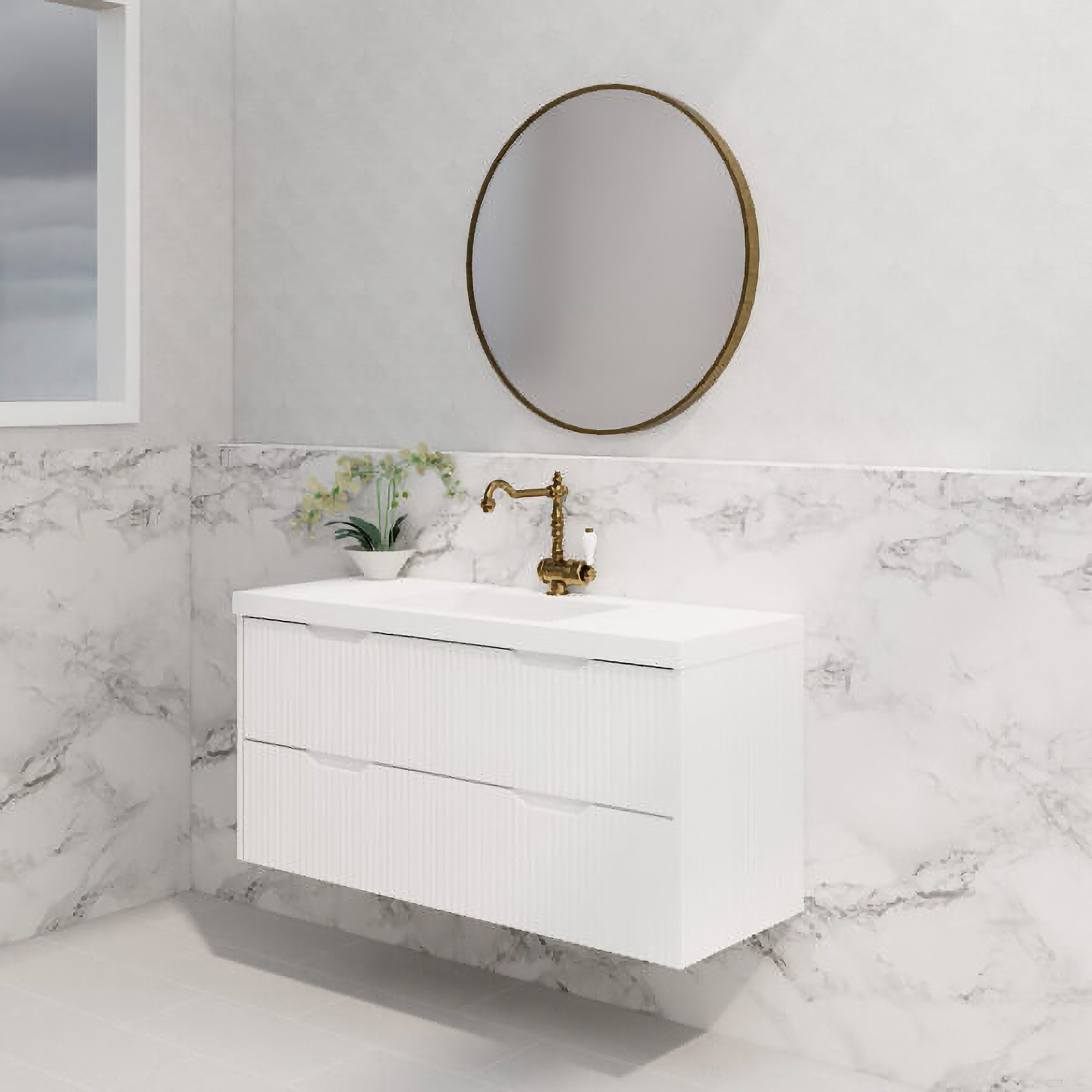 Upgrade your bathroom with the Bali 1200mm Wall Hung Vanity. Matt White finish, fluted design, spacious storage and premium top options.-Vanity-Cabinet Only-Ezymall AU