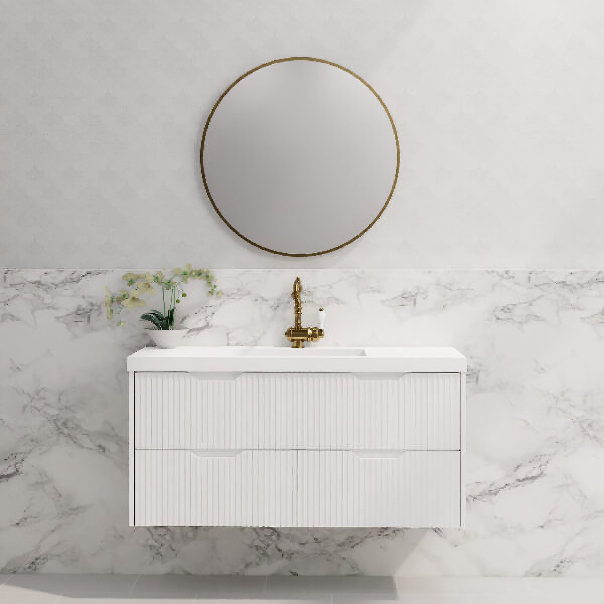 Upgrade your bathroom with the Bali 1200mm Wall Hung Vanity. Matt White finish, fluted design, spacious storage and premium top options.-Vanity-Cabinet Only-Ezymall AU