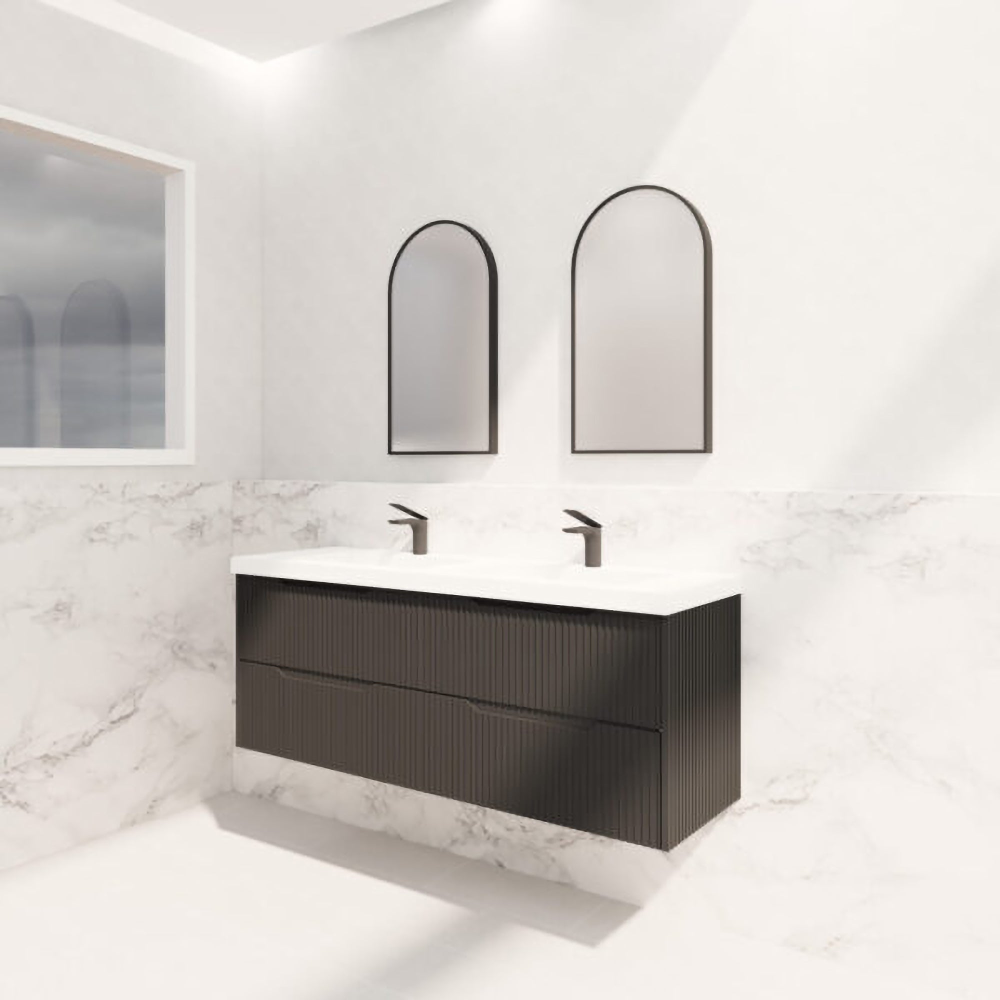 Upgrade your bathroom with the Bali 1500mm Double Bowl Vanity. Matt Black finish, fluted design and premium top options available.-Vanity-Cabinet Only-Ezymall AU