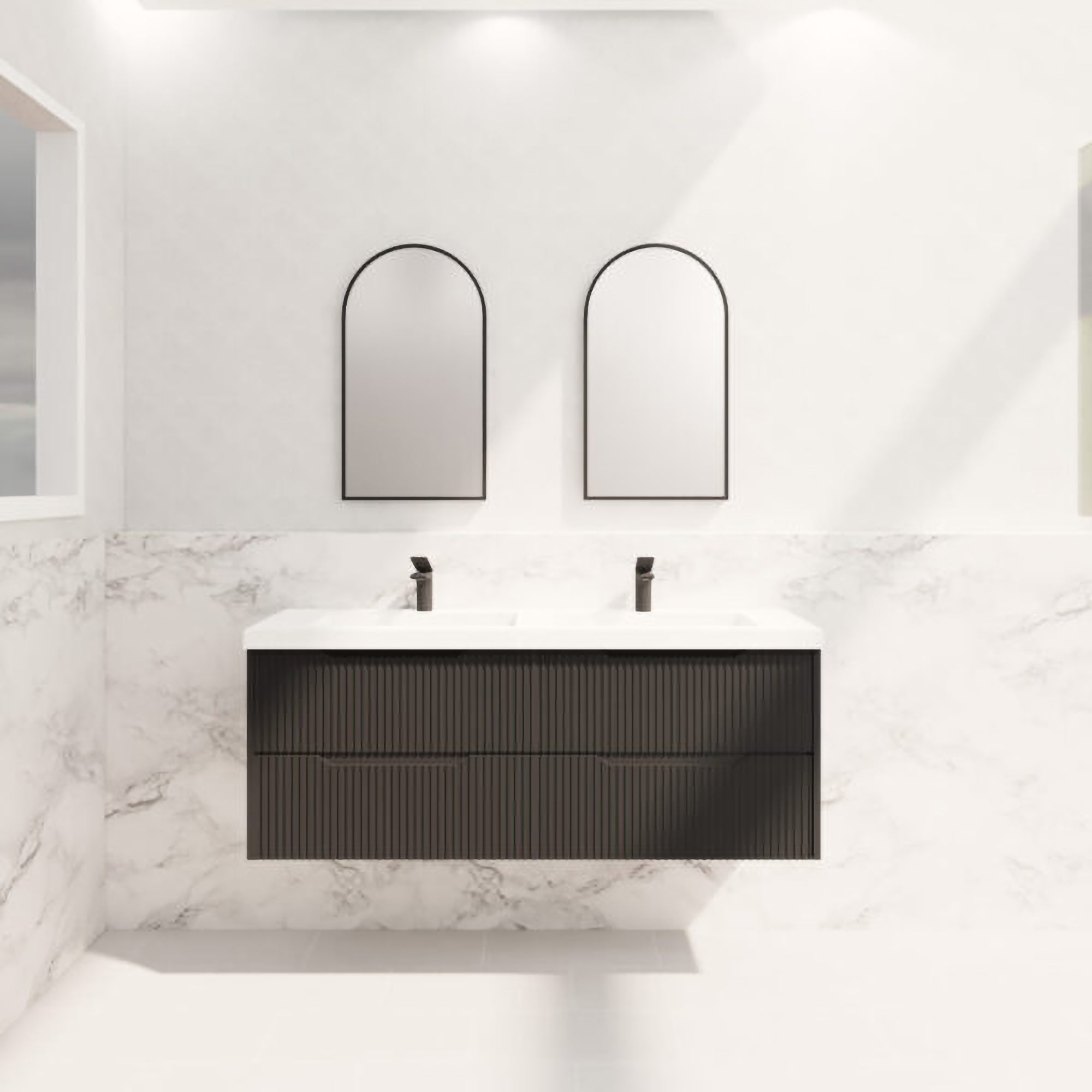Upgrade your bathroom with the Bali 1500mm Double Bowl Vanity. Matt Black finish, fluted design and premium top options available.-Vanity-Cabinet Only-Ezymall AU