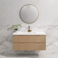Load image into Gallery viewer, Upgrade your bathroom with the Bali 1500mm Wall Hung Vanity. American Oak finish, fluted design, spacious storage and premium top options.-Vanity-Cabinet Only-Ezymall AU
