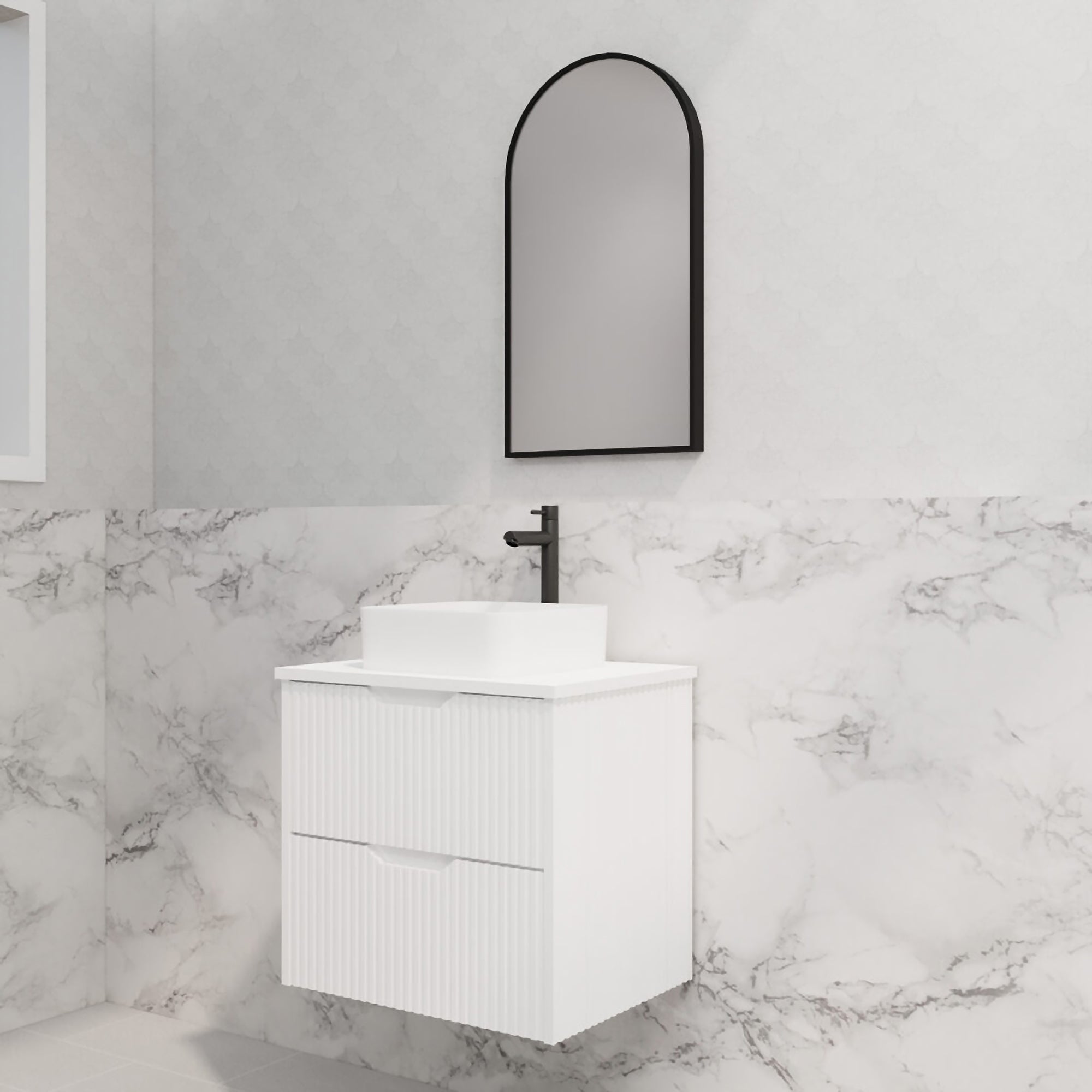 Upgrade your bathroom with the Bali 600mm Wall Hung Vanity. Matt White finish, fluted design, soft-close drawers and premium top options.-Vanity-Cabinet Only-Ezymall AU