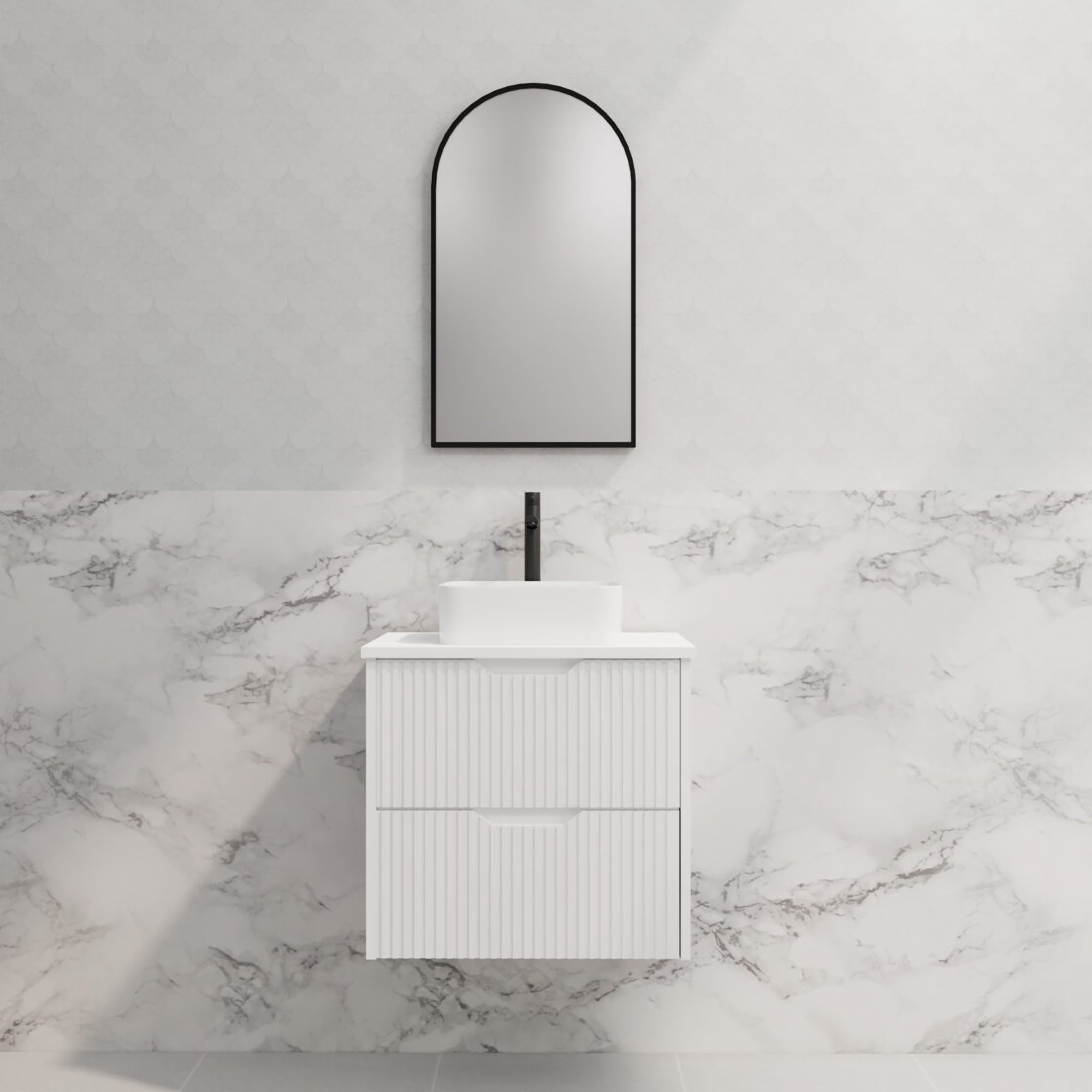 Upgrade your bathroom with the Bali 600mm Wall Hung Vanity. Matt White finish, fluted design, soft-close drawers and premium top options.-Vanity-Cabinet Only-Ezymall AU