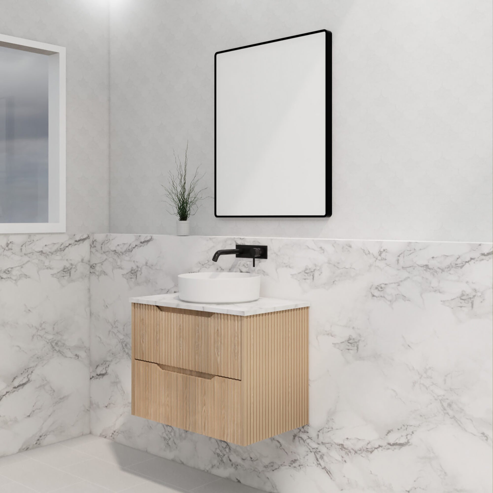 Upgrade your bathroom with the Bali 750mm Wall Hung Vanity. American Oak finish, fluted design, soft-close drawers and premium top options.-Vanity-Cabinet Only-Ezymall AU