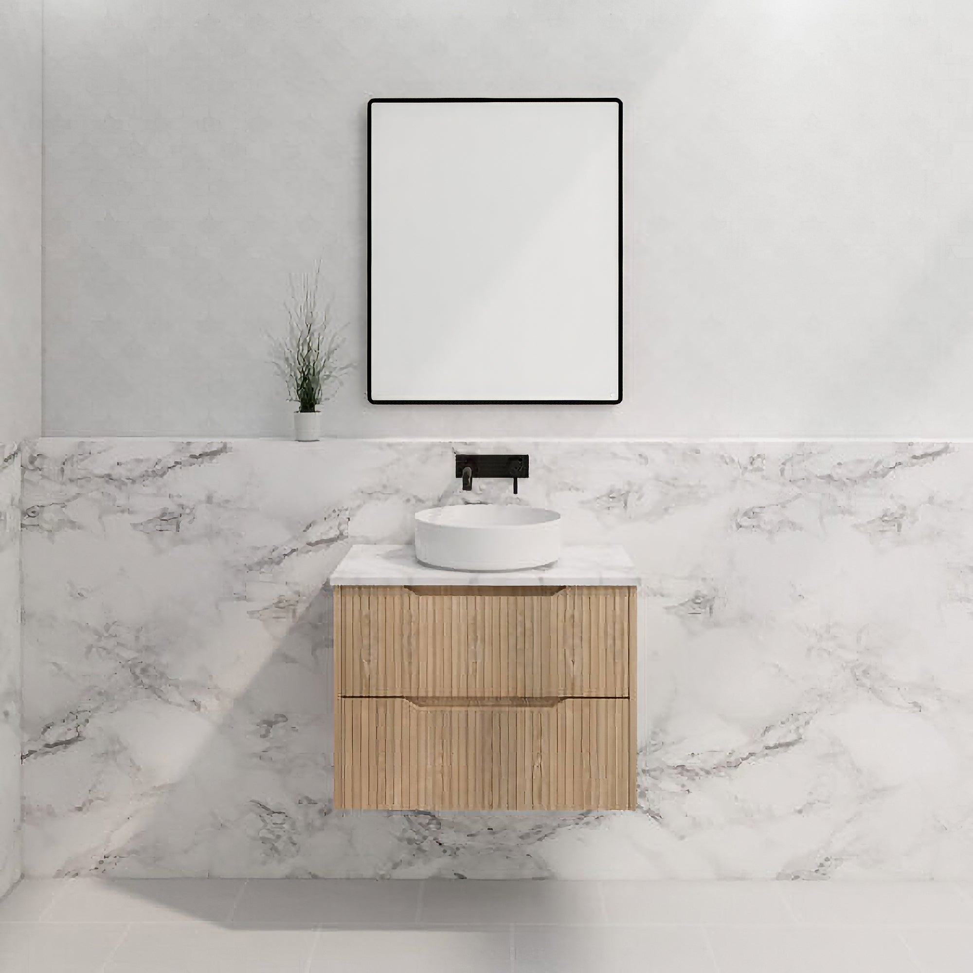 Upgrade your bathroom with the Bali 750mm Wall Hung Vanity. American Oak finish, fluted design, soft-close drawers and premium top options.-Vanity-Cabinet Only-Ezymall AU