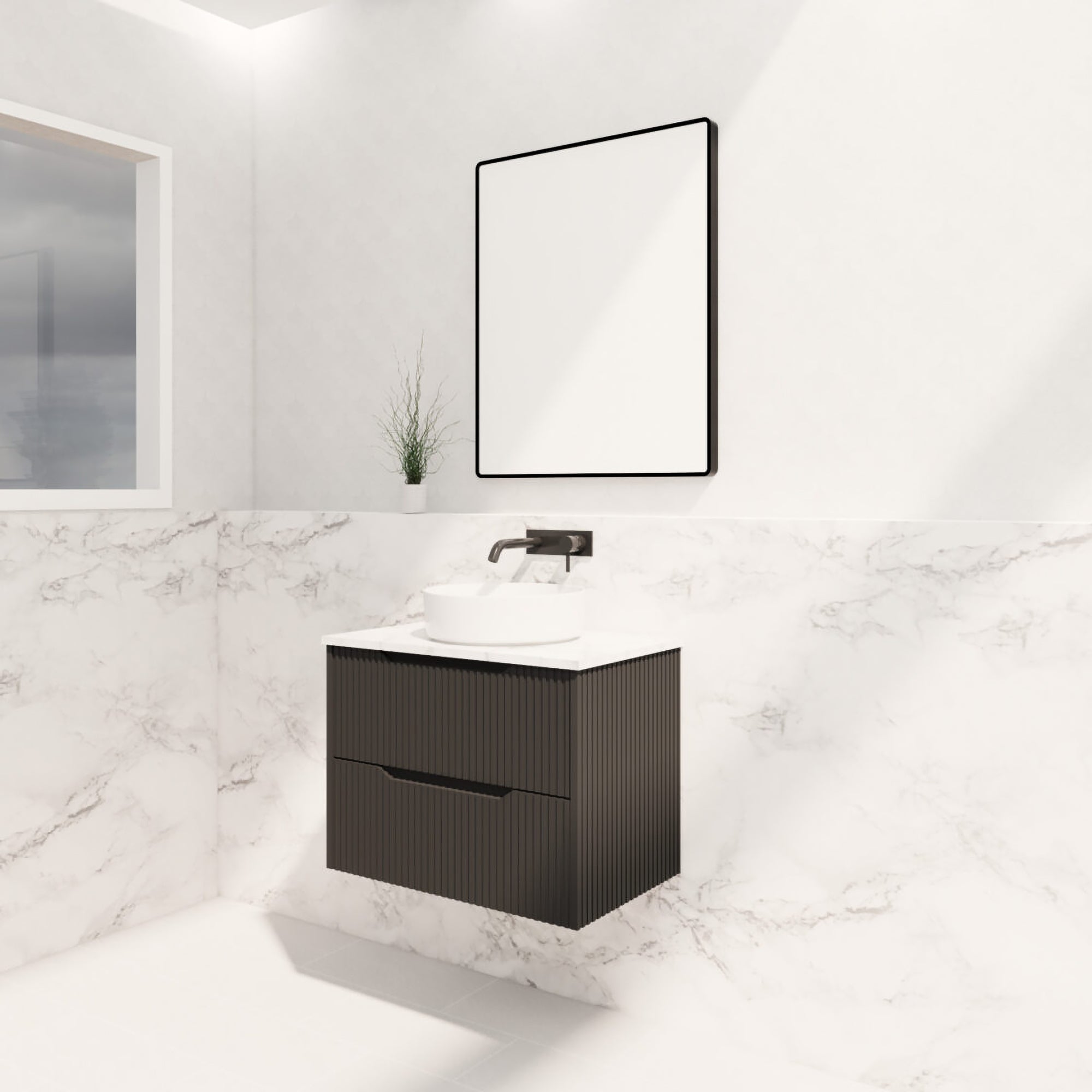 Upgrade your bathroom with the Bali 750mm Wall Hung Vanity. Matt Black finish, fluted design, soft-close drawers and premium top options.-Vanity-Cabinet Only-Ezymall AU