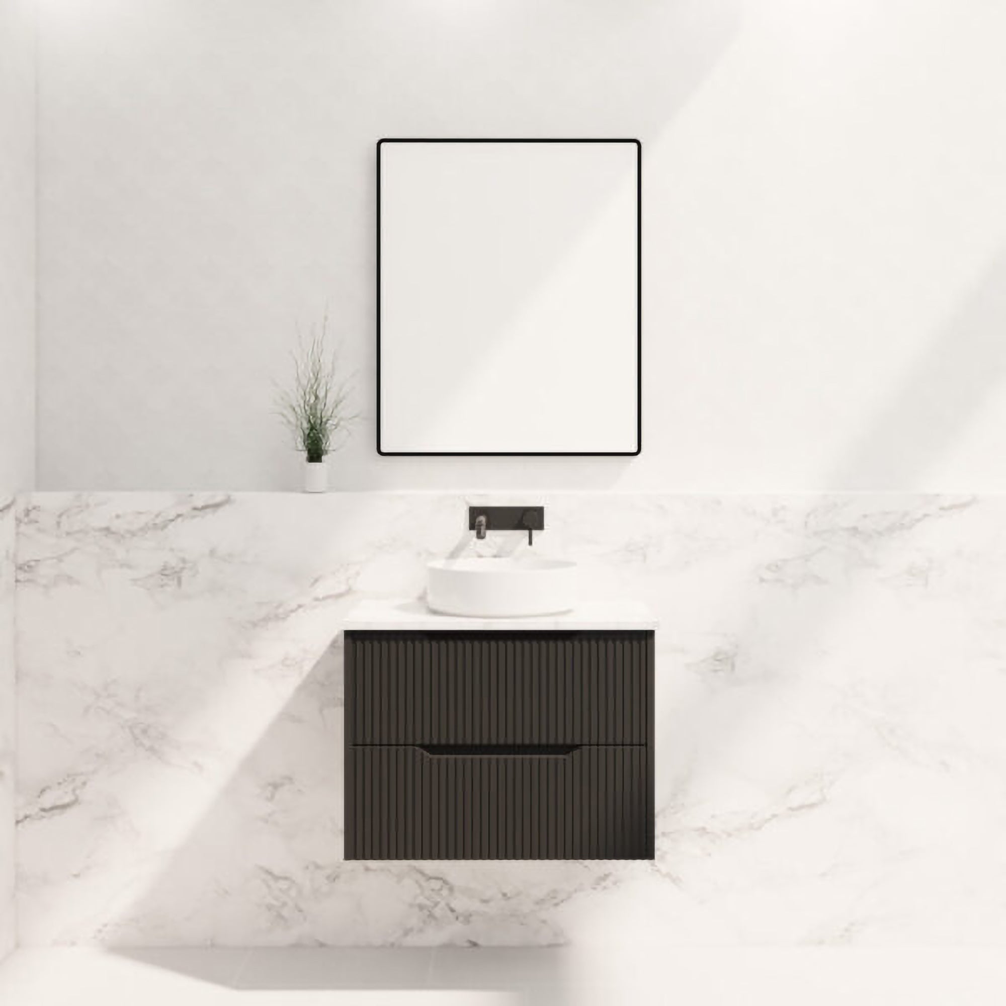 Upgrade your bathroom with the Bali 750mm Wall Hung Vanity. Matt Black finish, fluted design, soft-close drawers and premium top options.-Vanity-Cabinet Only-Ezymall AU