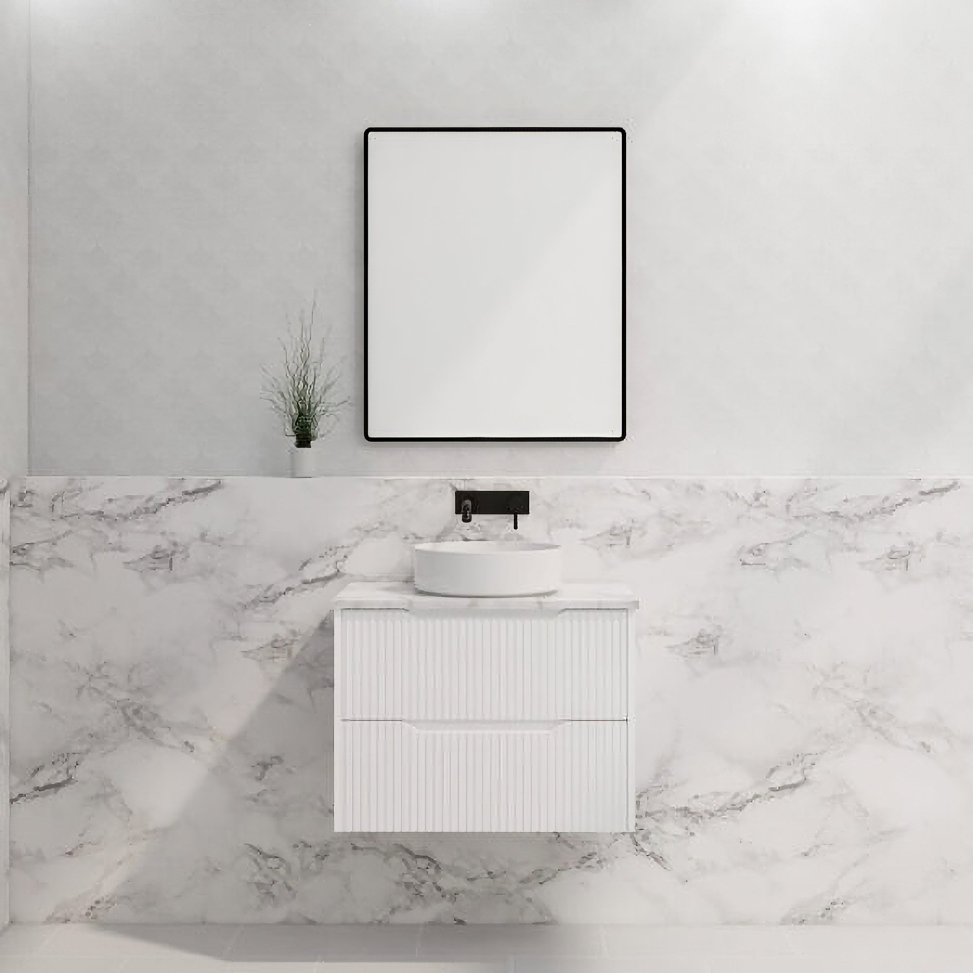 Upgrade your bathroom with the Bali 750mm Wall Hung Vanity. Matt White finish, fluted design, soft-close drawers and premium top options.-Vanity-Cabinet Only-Ezymall AU