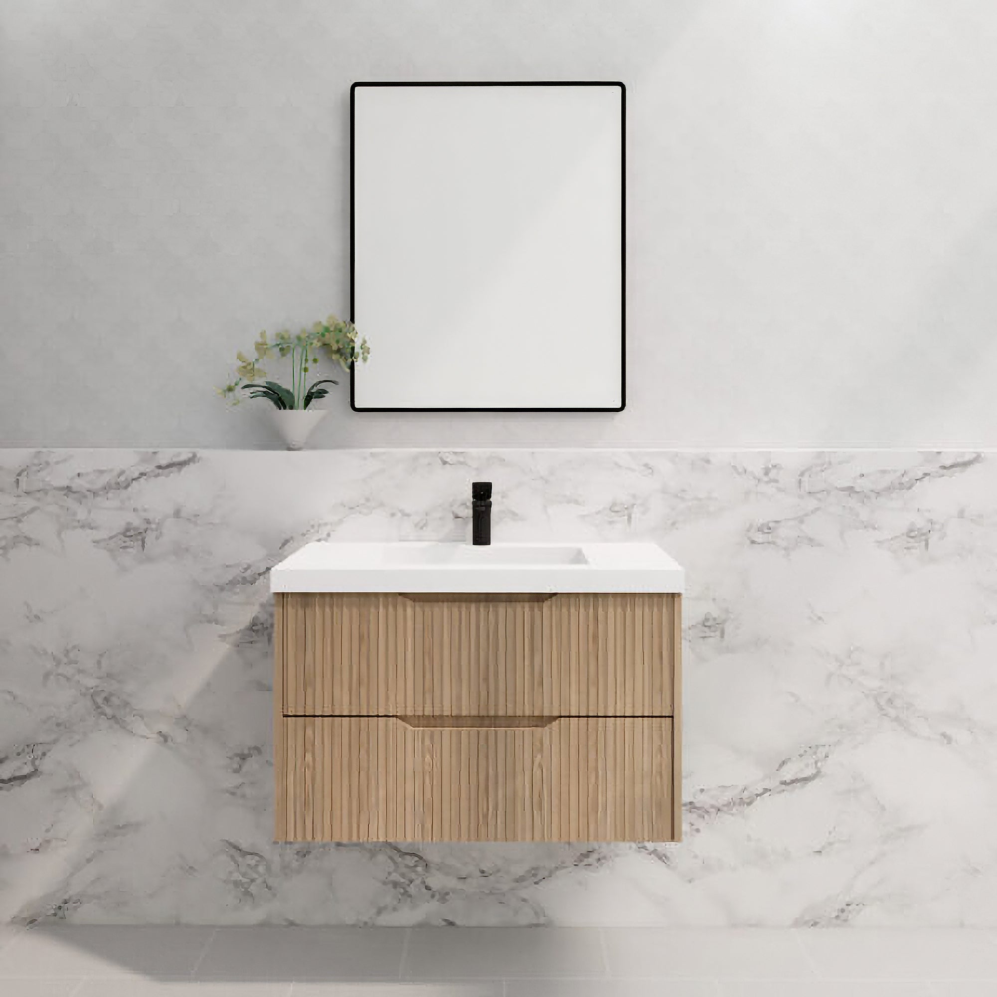 Upgrade your bathroom with the Bali 900mm Wall Hung Vanity. American Oak finish, fluted design, soft-close drawers and premium top options.-Vanity-Cabinet Only-Ezymall AU