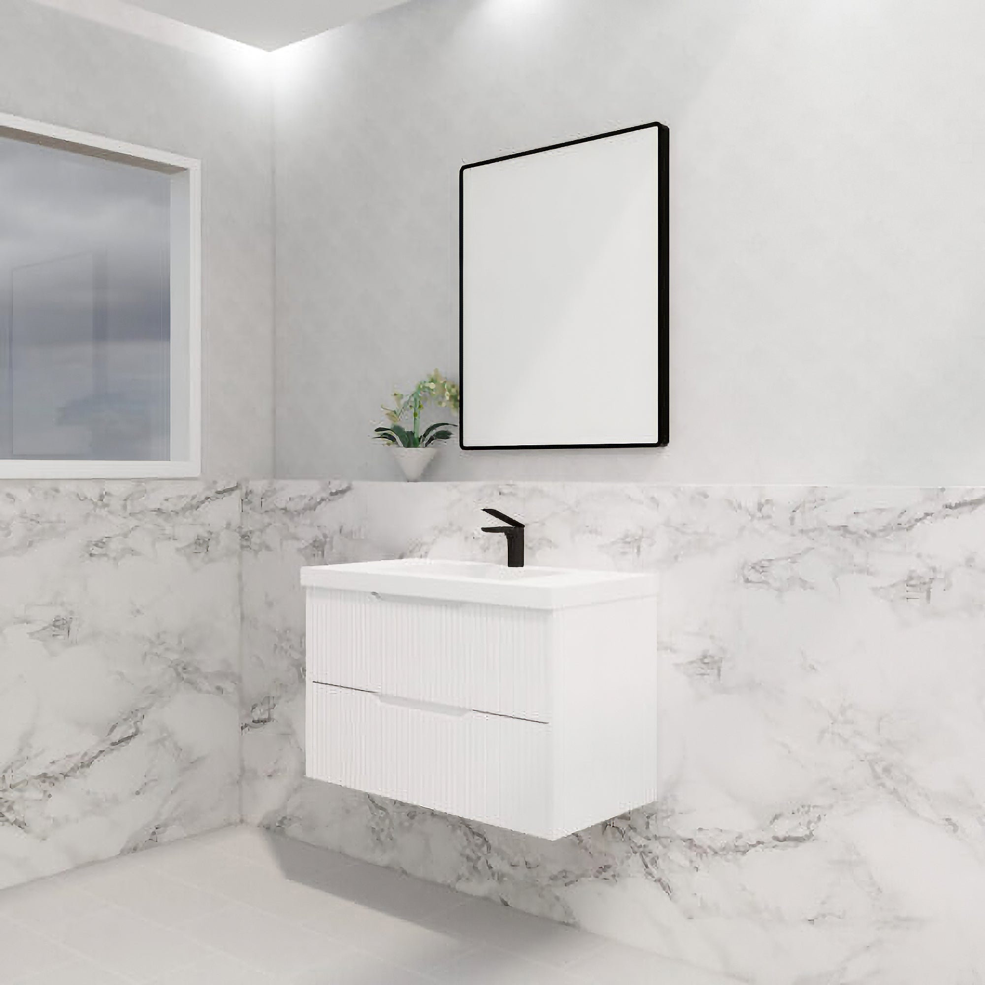 Upgrade your bathroom with the Bali 900mm Wall Hung Vanity. Matt White finish, fluted design, soft-close drawers and premium top options.-Vanity-Cabinet Only-Ezymall AU