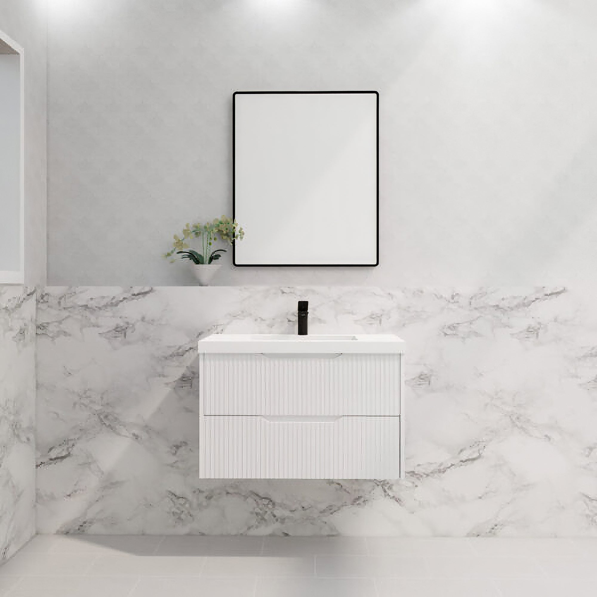 Upgrade your bathroom with the Bali 900mm Wall Hung Vanity. Matt White finish, fluted design, soft-close drawers and premium top options.-Vanity-Cabinet Only-Ezymall AU