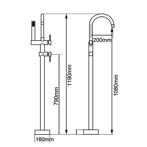 Solid Brass Freestanding Handheld Shower Head & Swivel Spout Tap - Gunmetal Grey