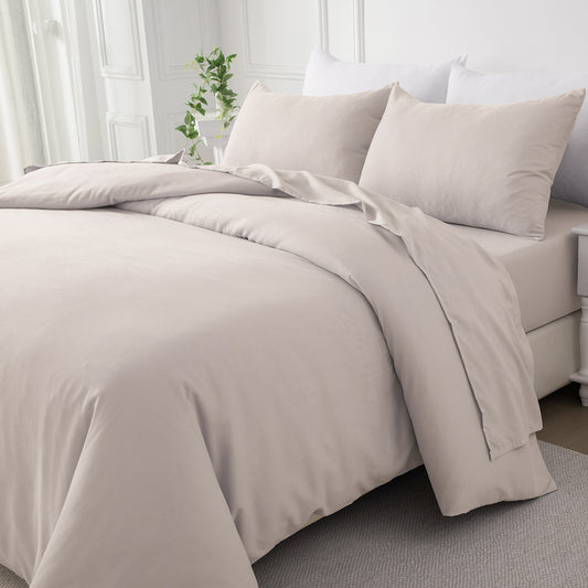 Natural beige brushed microfibre bedding styled on a bed