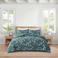 Load image into Gallery viewer, Forest green brushed microfibre quilt cover set with white florals. Elegant, durable, and easy-care. Includes 1 quilt cover and 2 pillowcases.-Bedding-Single-Ezymall AU
