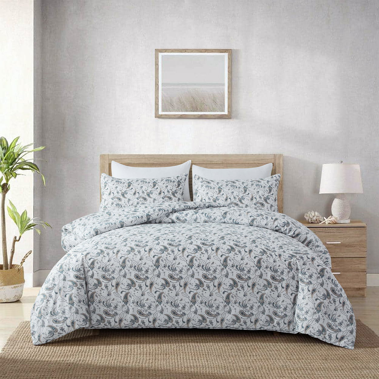 Elegant brushed microfibre quilt cover with a white paisley design. Soft, durable, and wrinkle-resistant. Includes 1 quilt cover and 2 pillowcases.-Bedding-Single-Ezymall AU