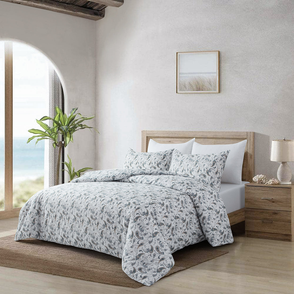 Elegant brushed microfibre quilt cover with a white paisley design. Soft, durable, and wrinkle-resistant. Includes 1 quilt cover and 2 pillowcases.-Bedding-Single-Ezymall AU
