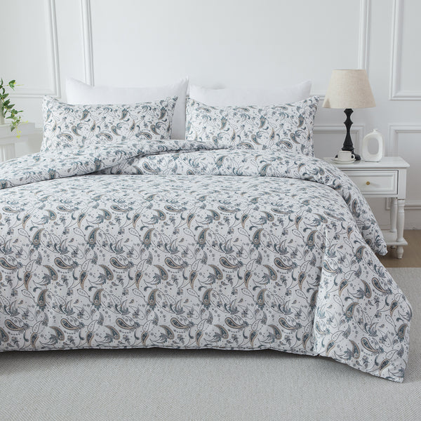 Elegant brushed microfibre quilt cover with a white paisley design. Soft, durable, and wrinkle-resistant. Includes 1 quilt cover and 2 pillowcases.-Bedding-Single-Ezymall AU