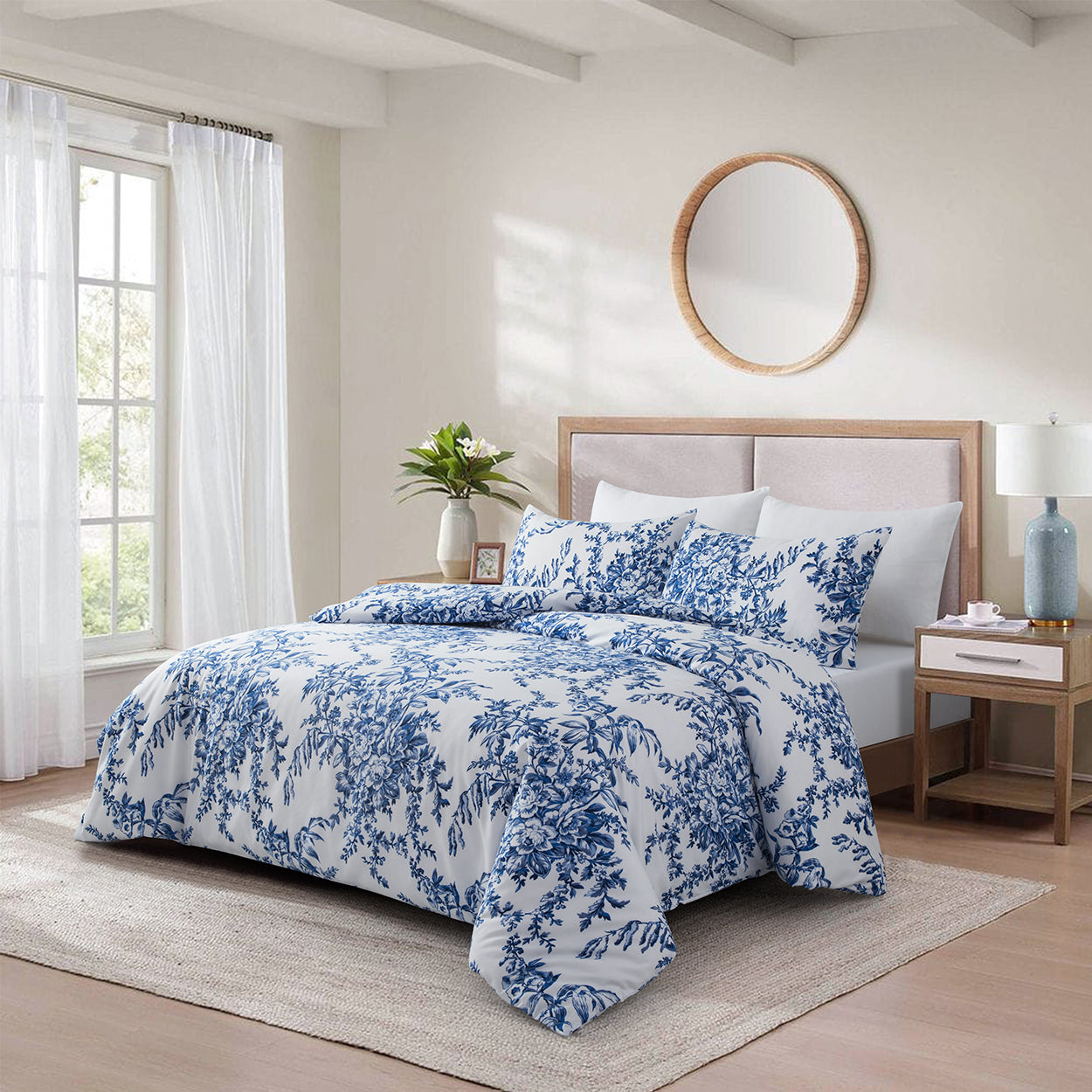 Blue and white floral brushed microfibre quilt cover set. Soft, elegant, and easy-care. Includes 1 quilt cover and 2 pillowcases for year-round comfort.-Bedding-Single-Ezymall AU