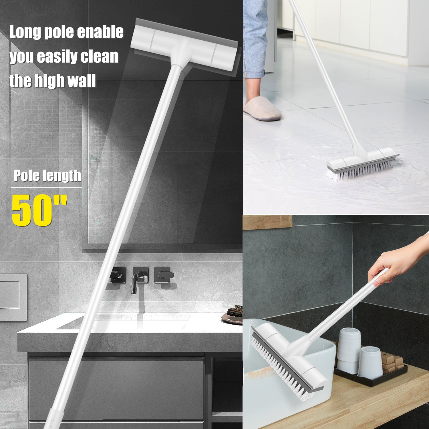 Get your BOOMJOY 2-in-1 Floor Scrub Brush with Adjustable Stainless Steel Handle now! Keep your floors sparkling clean with this versatile and durable scrub brush.-Cleaning Products-Ezymall AU