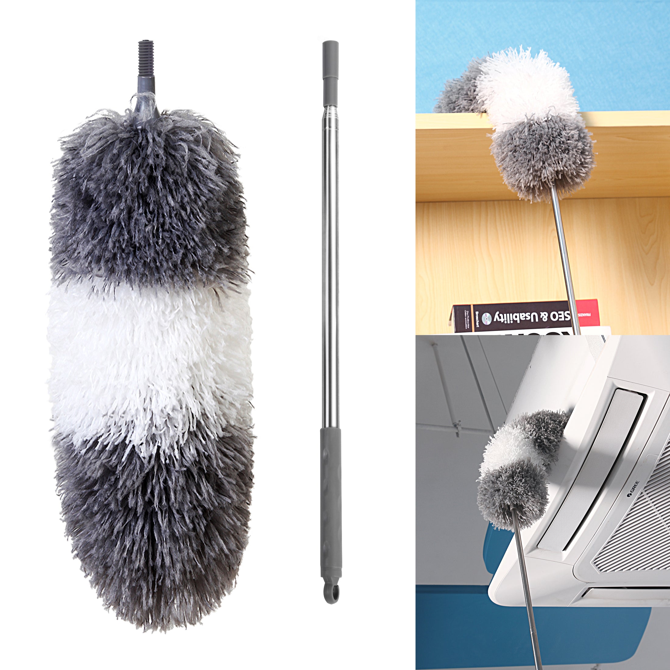 Clean with the BOOMJOY Extendable Microfiber Duster Set! Includes a telescoping stainless steel pole and bendable, washable dusters. Order now for easy cleaning!-Cleaning Products-Ezymall AU