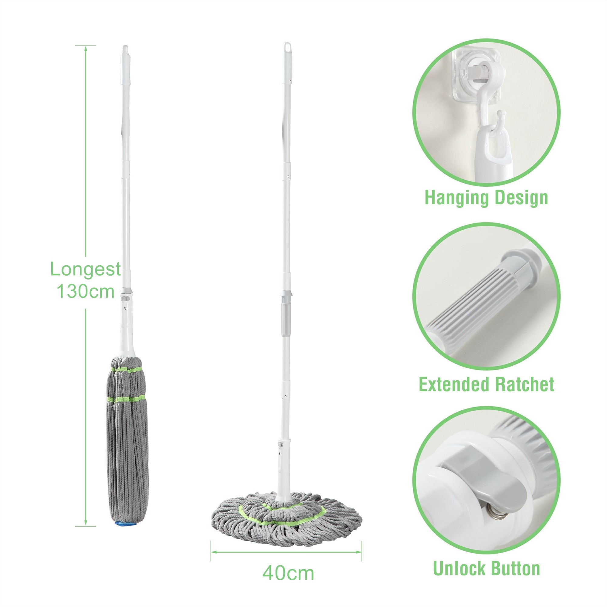 BOOMJOY Hand-Free Twist Mop with Adjustable Handle and 2 Extra Microfiber Refills. Keep your floors clean with ease. Shop now at Ezymall!-Cleaning Products-Ezymall AU