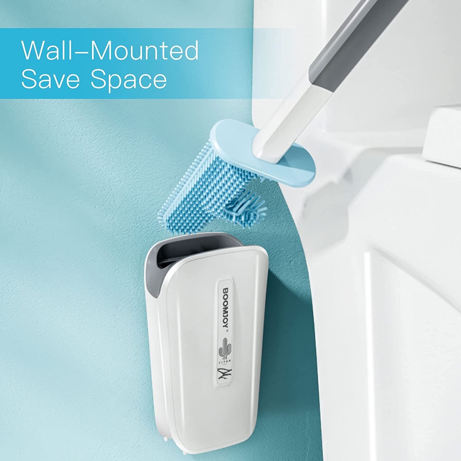 The BOOMJOY Silicone Toilet Brush features a Wall-Mounted Holder and Under-Rim Cleaning Head. Keep your toilet clean and hygienic. Available at Ezymall!-Cleaning Products-Ezymall AU
