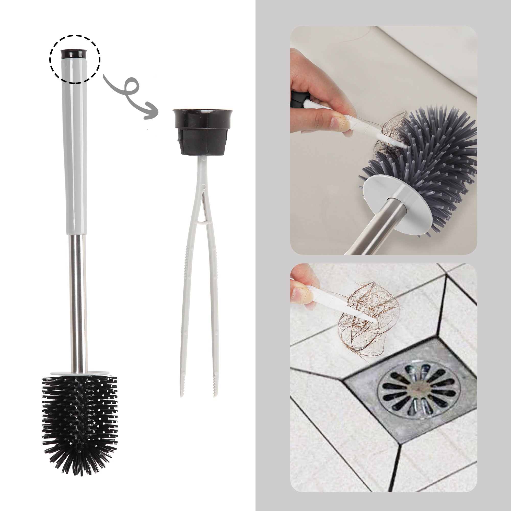 Keep your toilet clean with the BOOMJOY Toilet Brush and Holder. Features TPR rubber for effective cleaning and a built-in tweezer for added convenience. Grey/Black design.-Cleaning Products-Set of Two-Ezymall AU