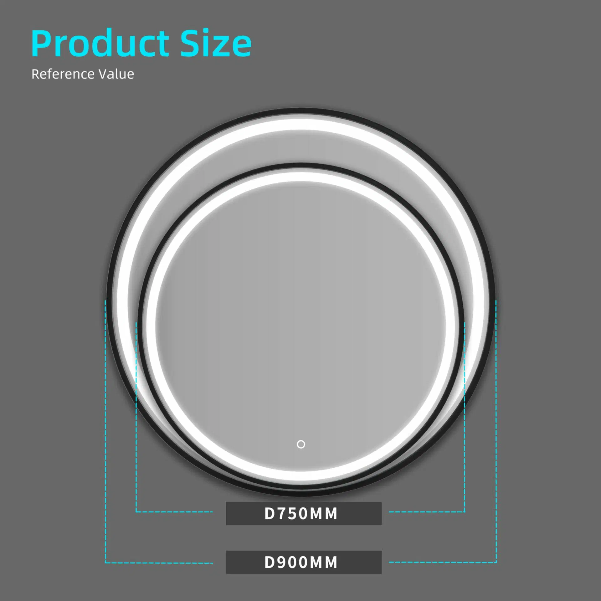 750mm Round LED Dressing Mirror with Black Frame