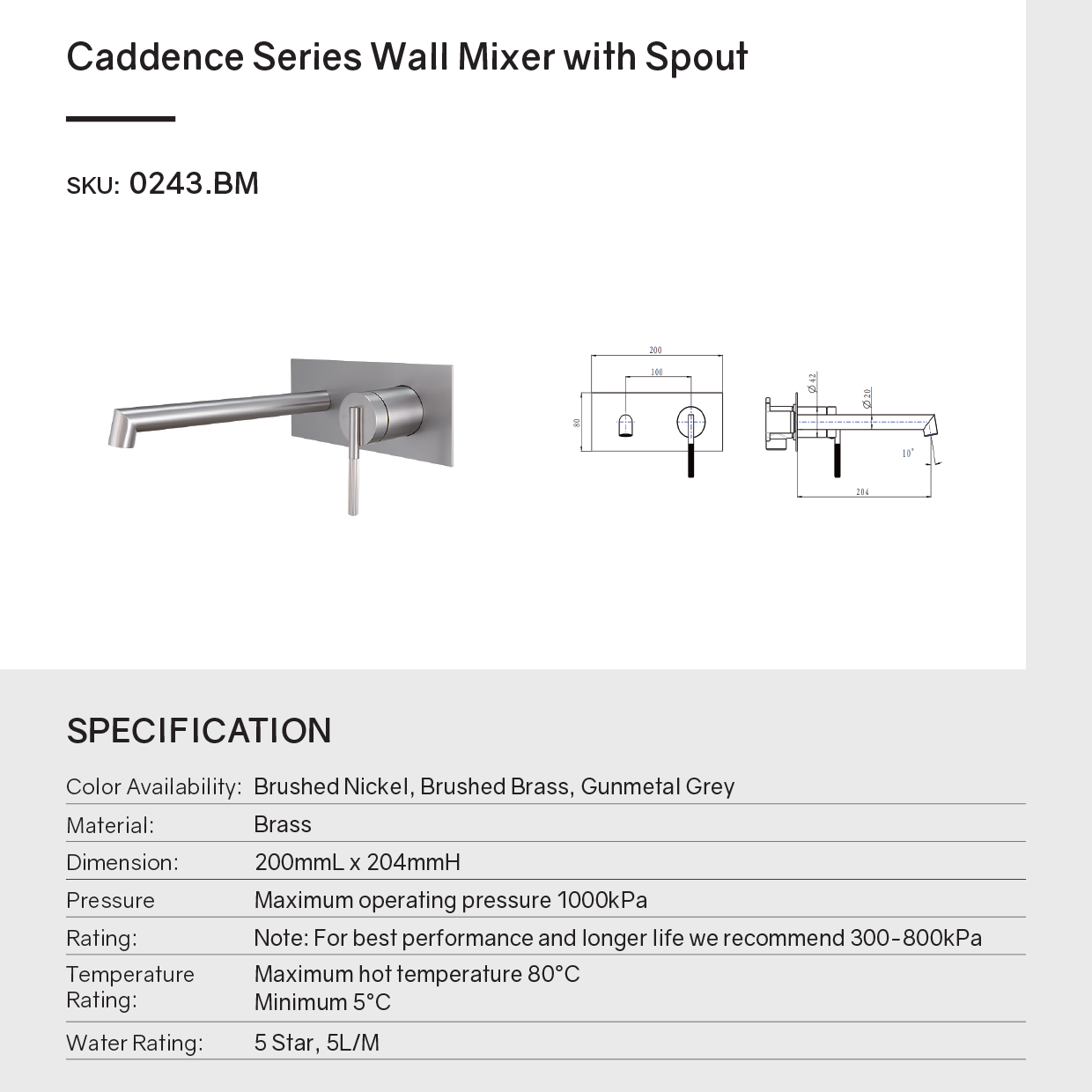 Upgrade your bathroom with the CADDENCE wall spout mixer in solid brass with gunmetal grey finish. Modern design and durable construction. Shop now!-Spout Mixer-Ezymall AU