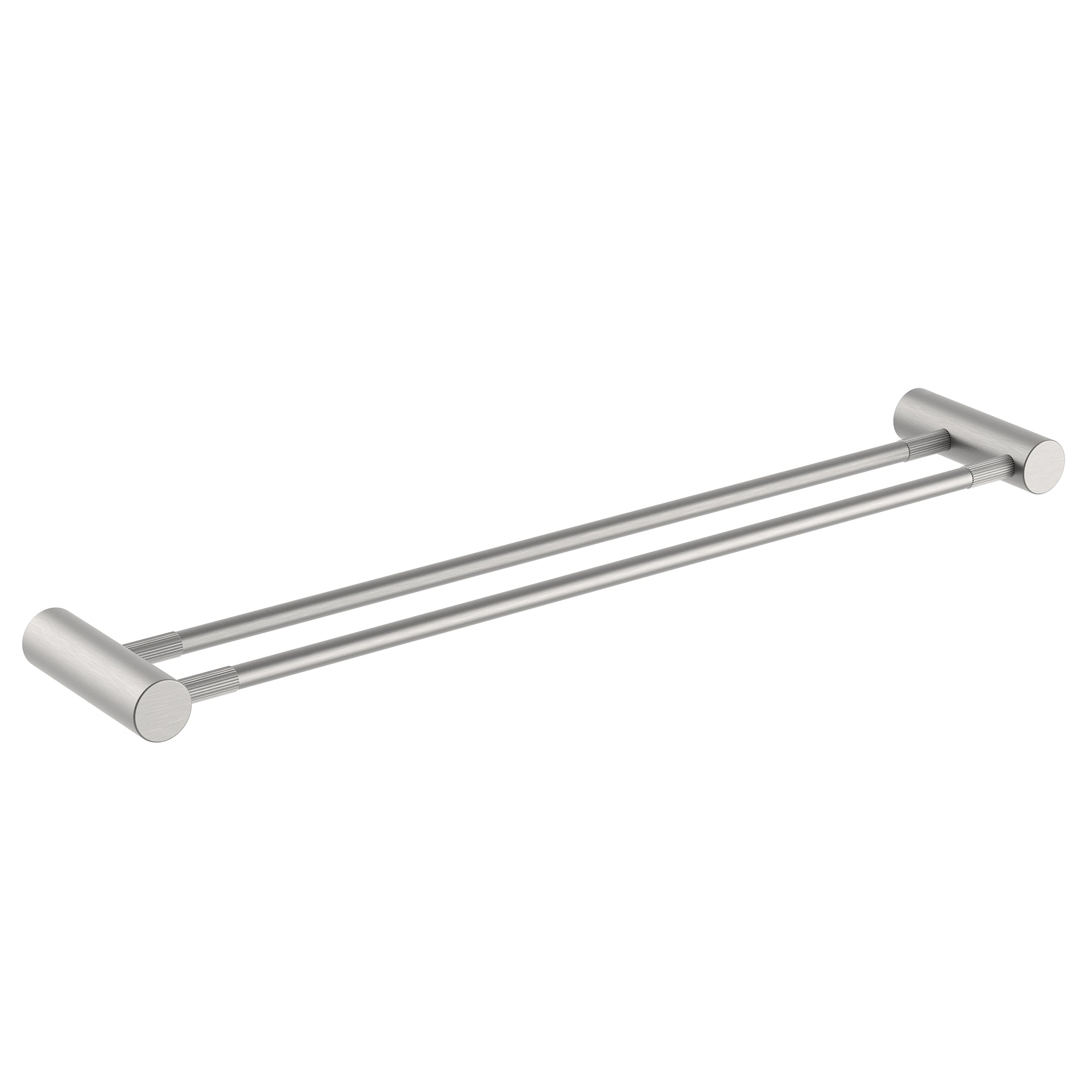 Organize your bathroom with the CADDENCE double towel rail in brushed nickel silver brass, 600mm. This durable and stylish rail provides ample space for your towels, enhancing your bathroom decor.-Towel Rail-Ezymall AU