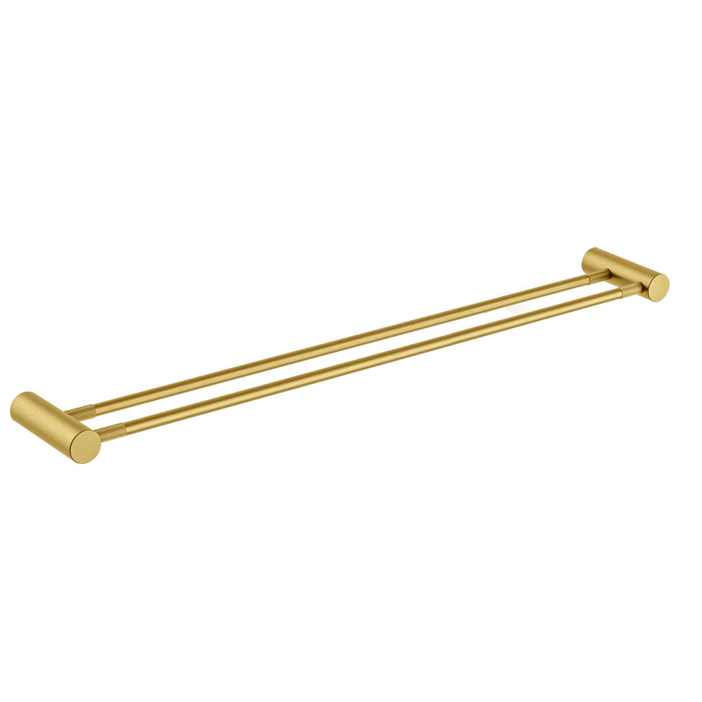 Add a touch of elegance to your bathroom with the CADDENCE double towel rail in brushed brass gold brass, 800mm. This durable and stylish rail provides ample space for your towels.-Towel Rail-Ezymall AU