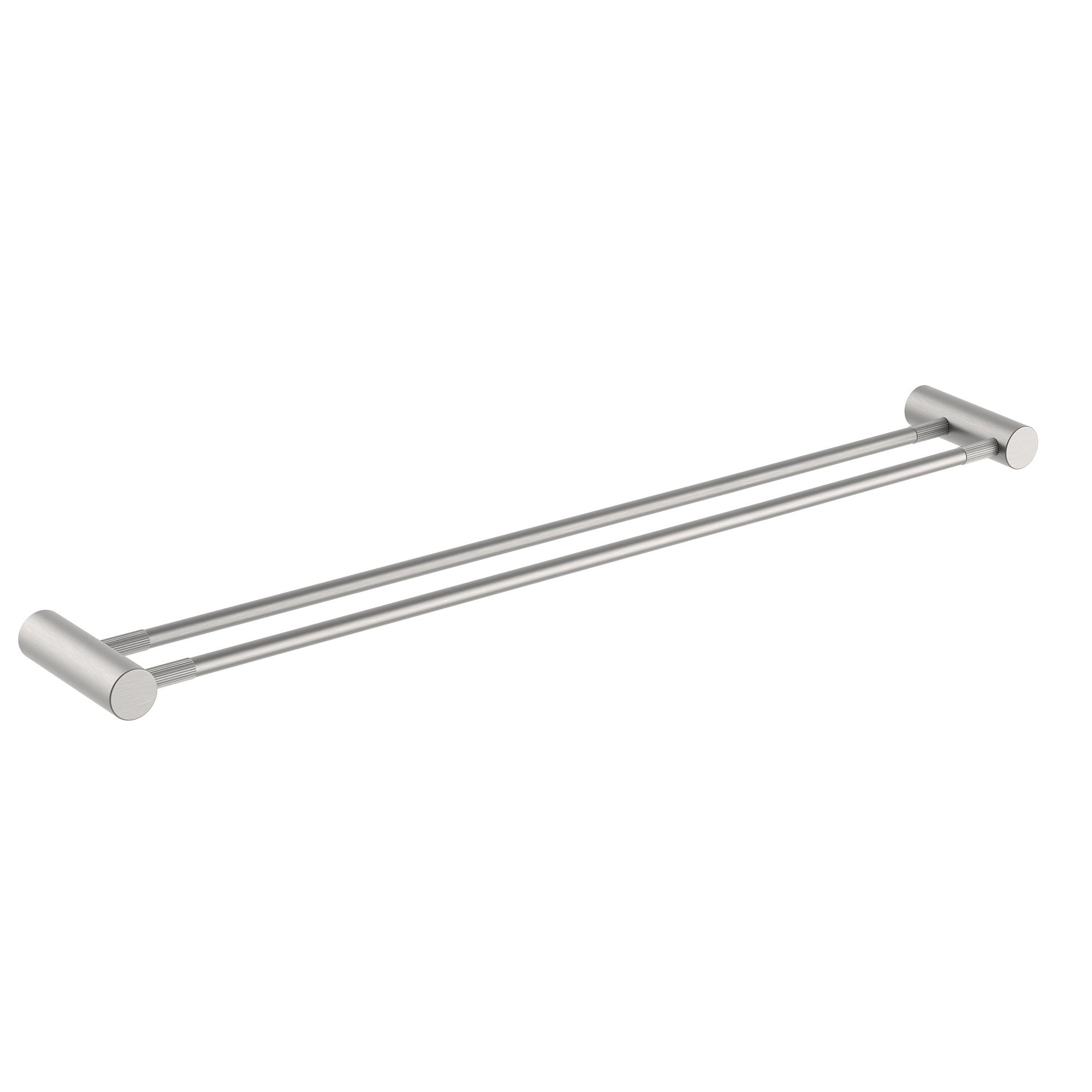 Enhance your bathroom decor with the CADDENCE double towel rail in brushed nickel silver brass, 800mm. This stylish and sturdy rail offers ample space for your towels, keeping them organized.-Towel Rail-Ezymall AU
