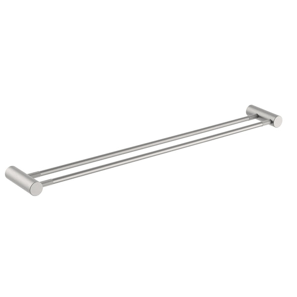 Enhance your bathroom decor with the CADDENCE double towel rail in brushed nickel silver brass, 800mm. This stylish and sturdy rail offers ample space for your towels, keeping them organized.-Towel Rail-Ezymall AU
