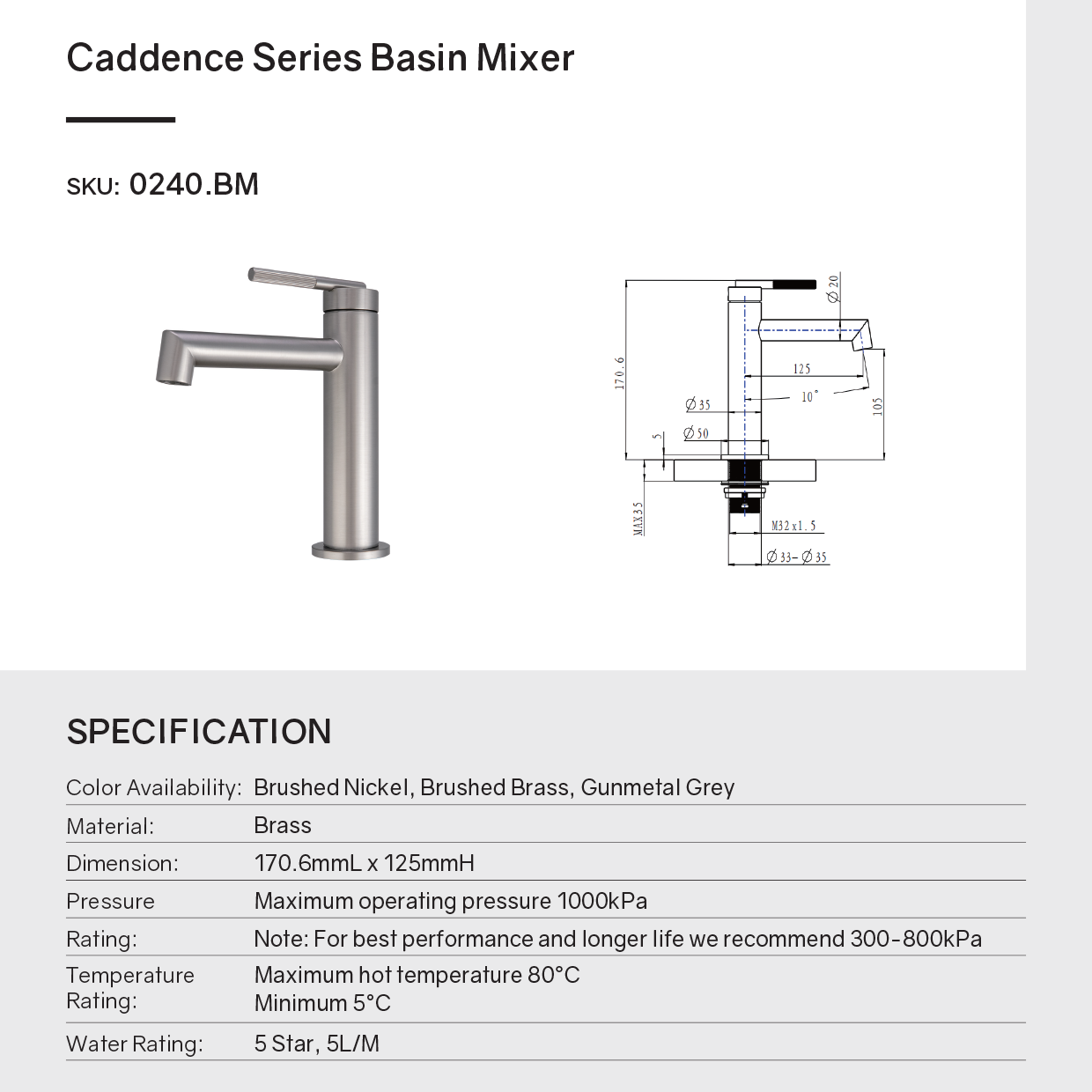Buy CADDENCE Short Basin Mixer in Solid Brass with Gunmetal Grey finish. Modern design and durable construction. Upgrade your basin today!-Basin Mixer-Ezymall AU