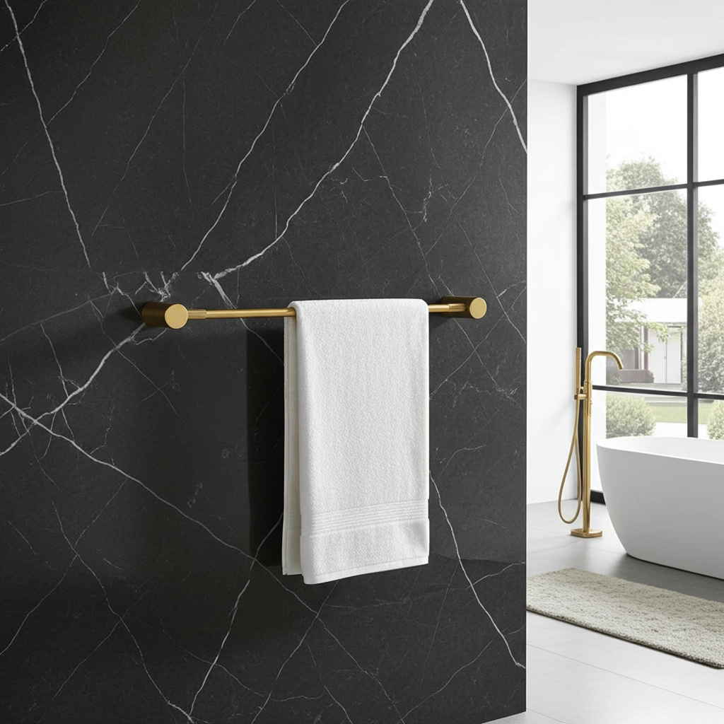 The CADDENCE Single Towel Rail 600mm in Brushed Brass Gold offers a warm and modern solution for your bathroom. Made from solid brass, this towel rail combines durability with style. Shop now at Ezymall Australia!-Towel Rail-Ezymall AU