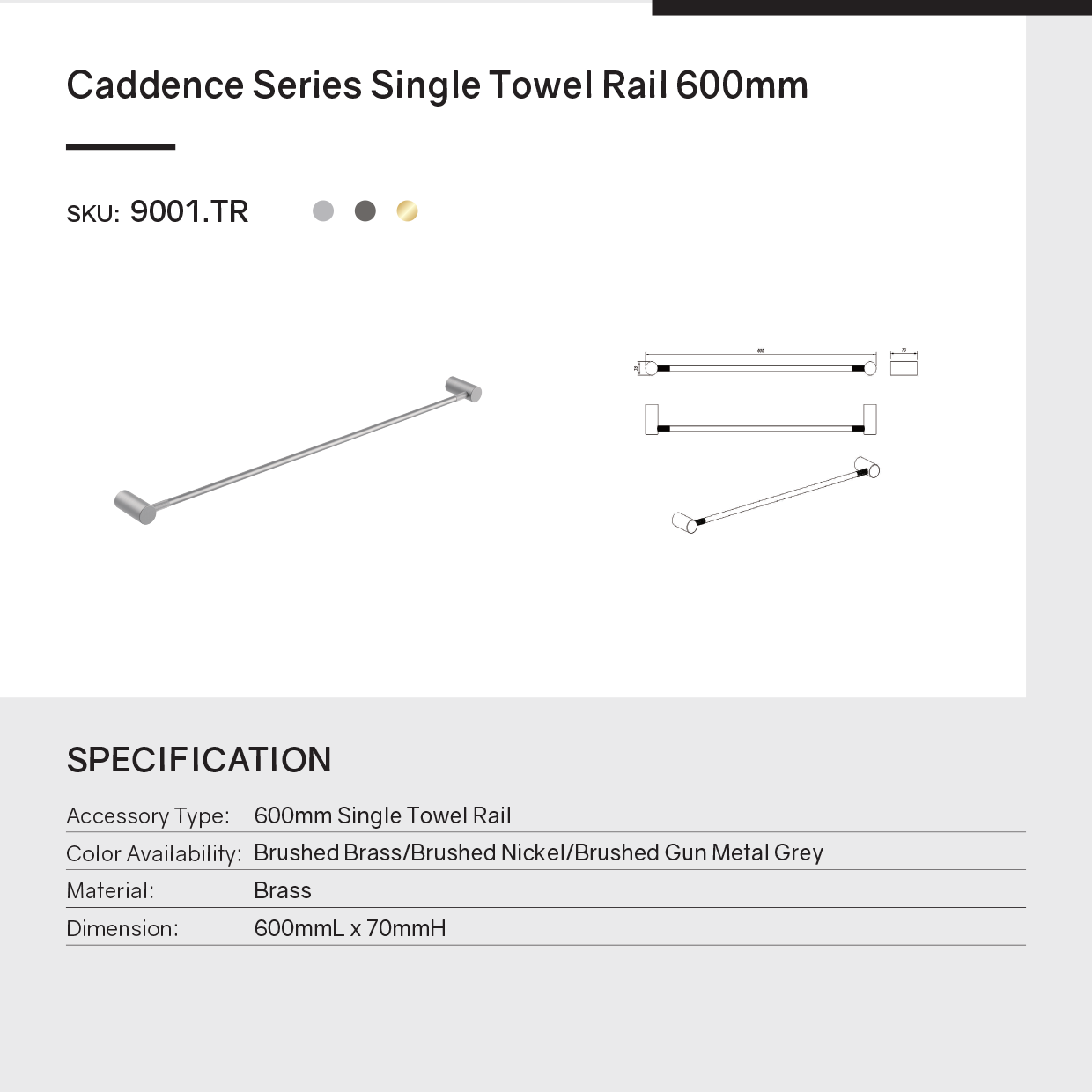 The CADDENCE Single Towel Rail 600mm in Brushed Nickel Silver offers a sleek and modern solution for your bathroom. Made from solid brass, this towel rail combines durability with style. Shop now at Ezymall Australia!-Towel Rail-Ezymall AU