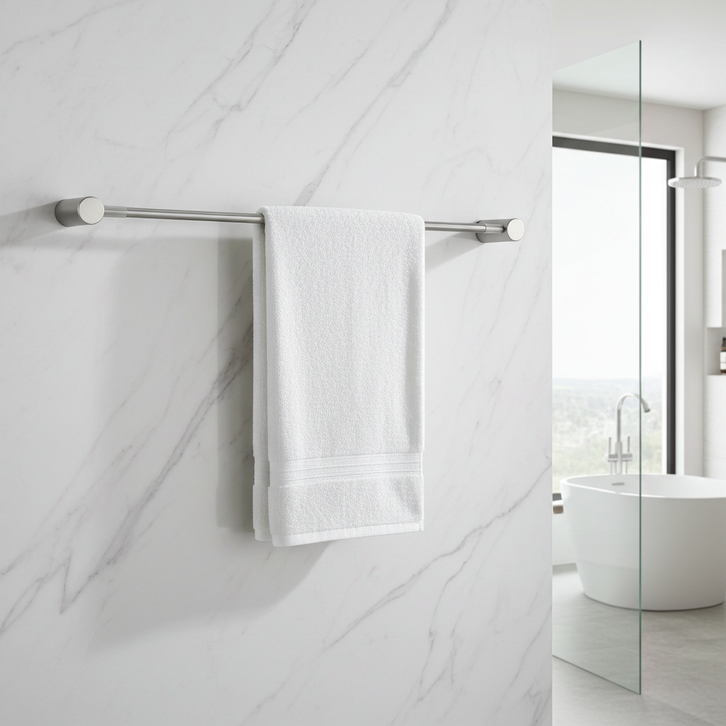 The CADDENCE Single Towel Rail 800mm in Brushed Nickel Silver offers a sleek and modern solution for your bathroom. Made from solid brass, this towel rail combines durability with style. Shop now at Ezymall Australia!-Towel Rail-Ezymall AU
