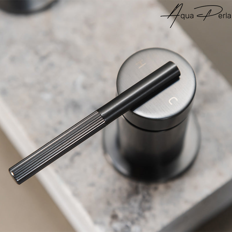 Buy CADDENCE Split Type Basin Mixer in Solid Brass with Gunmetal Grey finish. Modern design and durable construction. Upgrade your basin today!-Basin Mixer-Ezymall AU