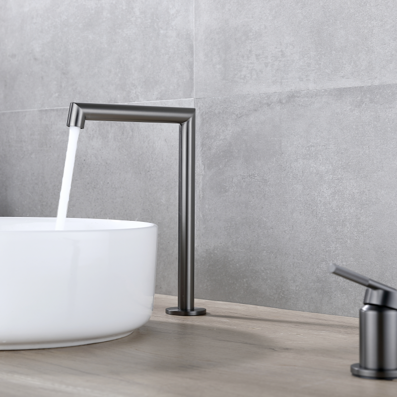 Buy CADDENCE Split Type Basin Mixer in Solid Brass with Gunmetal Grey finish. Modern design and durable construction. Upgrade your basin today!-Basin Mixer-Ezymall AU