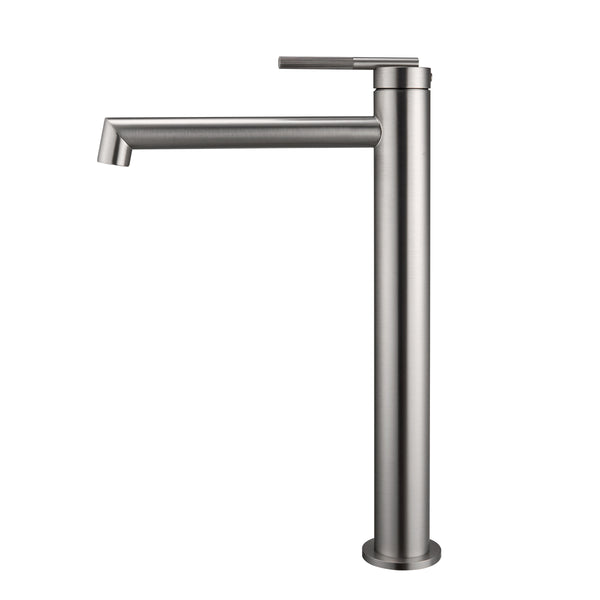 Buy CADDENCE Tall Basin Mixer in Solid Brass with Brushed Nickel Silver finish. Modern design and durable construction. Upgrade your basin today!-Basin Mixer-Ezymall AU