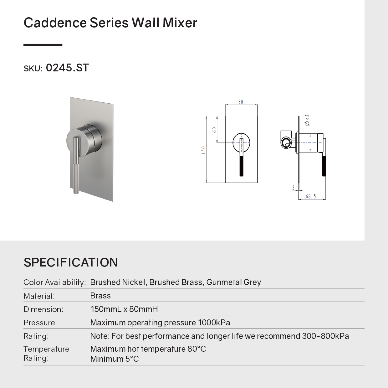 Buy CADDENCE Wall Mixer in Solid Brass with Brushed Nickel Silver finish. Modern design and durable construction. Upgrade your bathroom today!-Wall Mixer-Ezymall AU