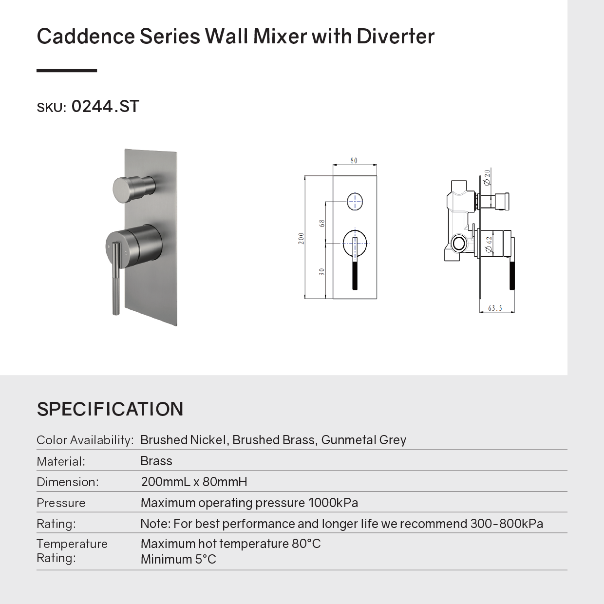 Upgrade your bathroom with the CADDENCE diverter mixer in solid brass with gunmetal grey finish. Modern design and durable construction. Shop now!-Diverter Mixer-Ezymall AU
