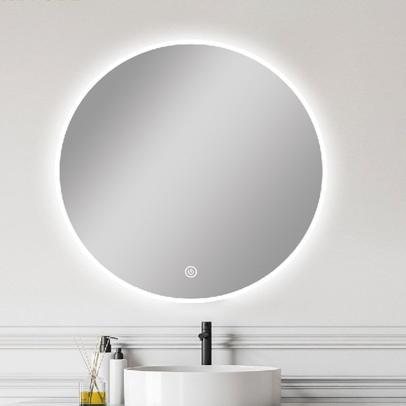 Carysil 750mm round front-lit LED bathroom mirror above a vanity