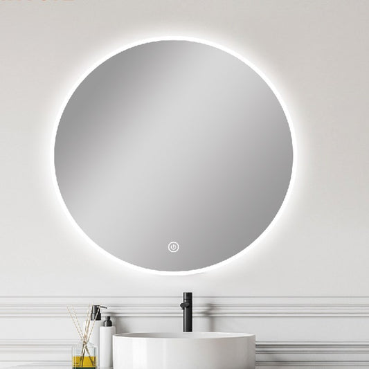 Carysil 750mm round front-lit LED bathroom mirror above a vanity