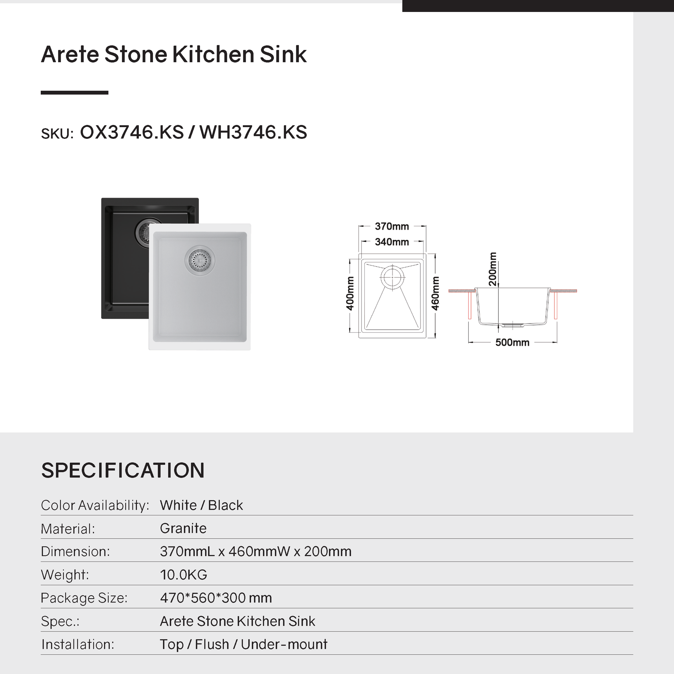 The Carysil Enigma White Granite Stone Sink offers a modern look. Measuring 370x460x220mm, this single bowl sink is a stylish and durable addition to your kitchen. Shop now!-Kitchen Sink-Ezymall AU